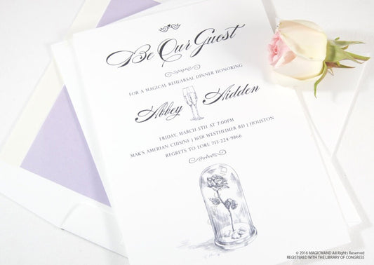 Beauty and the Beast Rehearsal Dinner Invitations, Fairytale Wedding, Disney Inspired, Rose  (set of 25 cards)