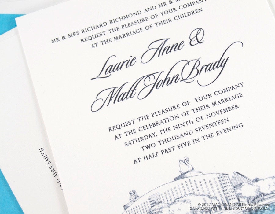 Swan and Dolphin Resort at Disney World Wedding Invitation Package (Sold in Sets of 10 Invitations, RSVP Cards + Envelopes)
