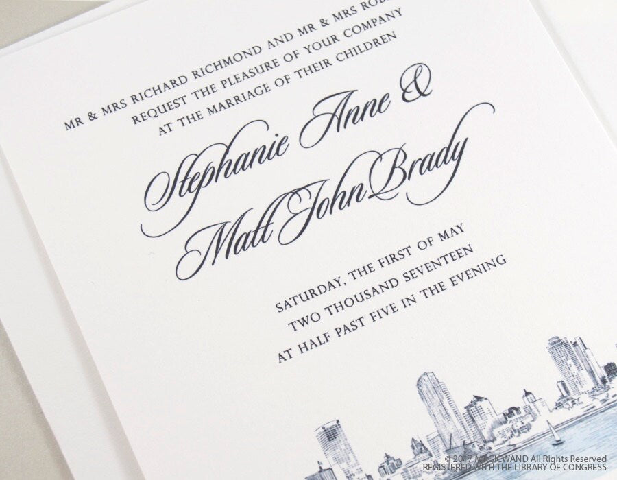Milwaukee Skyline New Northwestern Building Wedding Invitation Package (Sold in Sets of 10 Invitations, RSVP Cards + Envelopes)