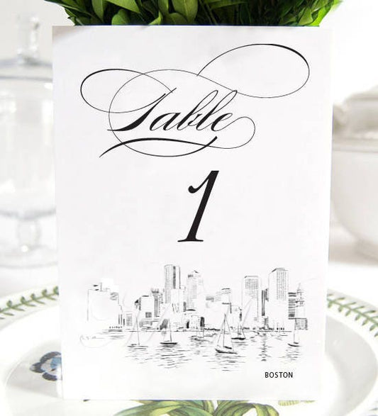 Boston Skyline Table Numbers, Boston Wedding (1-10)