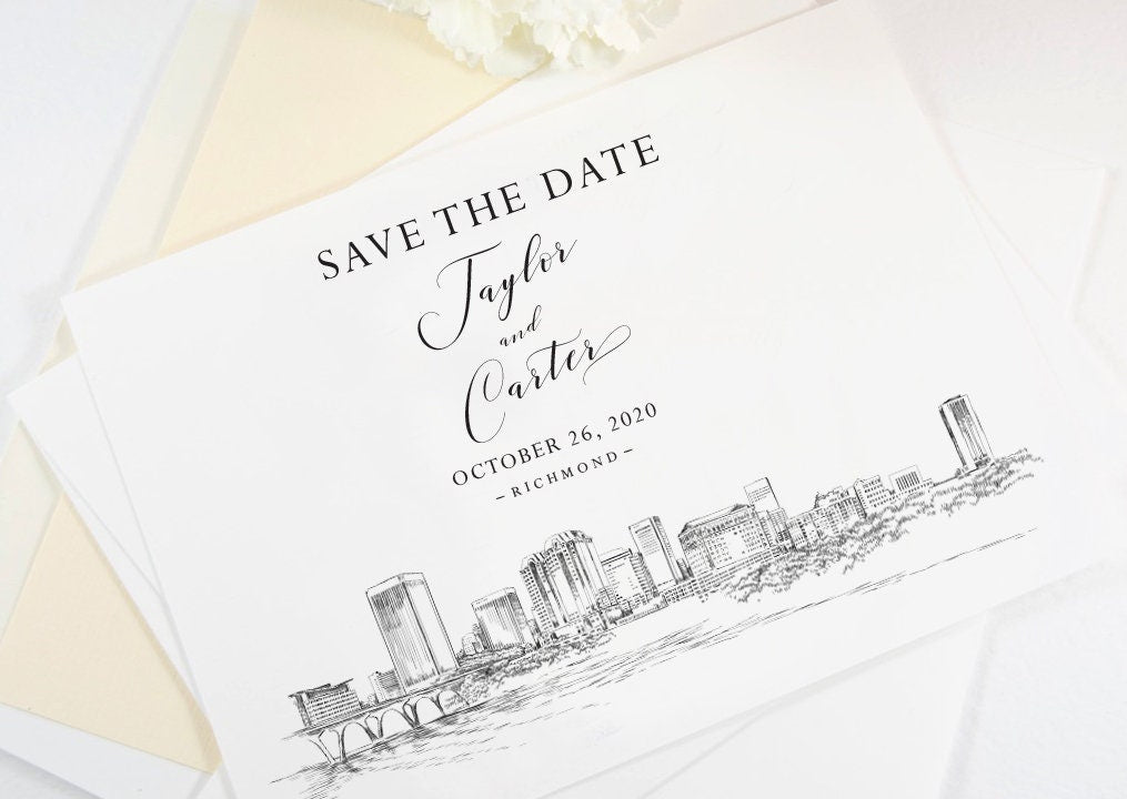 Richmond Skyline Save the Dates, STD, Richmond Wedding, Save the Date Cards, Save the Date, VA, Virginia Wedding (set of 25 cards)