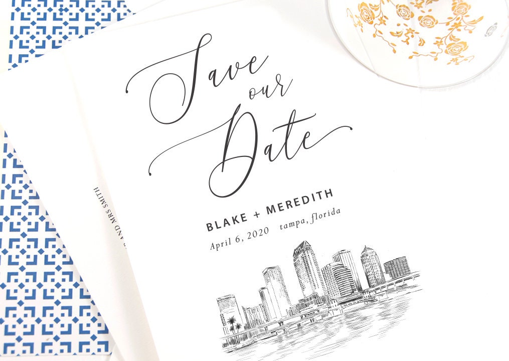 Tampa Skyline Save the Dates, Save the Date, STD, Tampa Wedding, Save the Date Cards, Florida Weddings, FL (set of 25 cards)