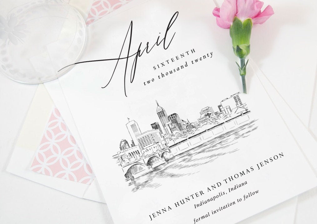 Indianapolis Save the Dates, Indianapolis Skyline, Save the Date Cards, STD, Indianapolis Wedding, Weddings, Indiana (set of 25)