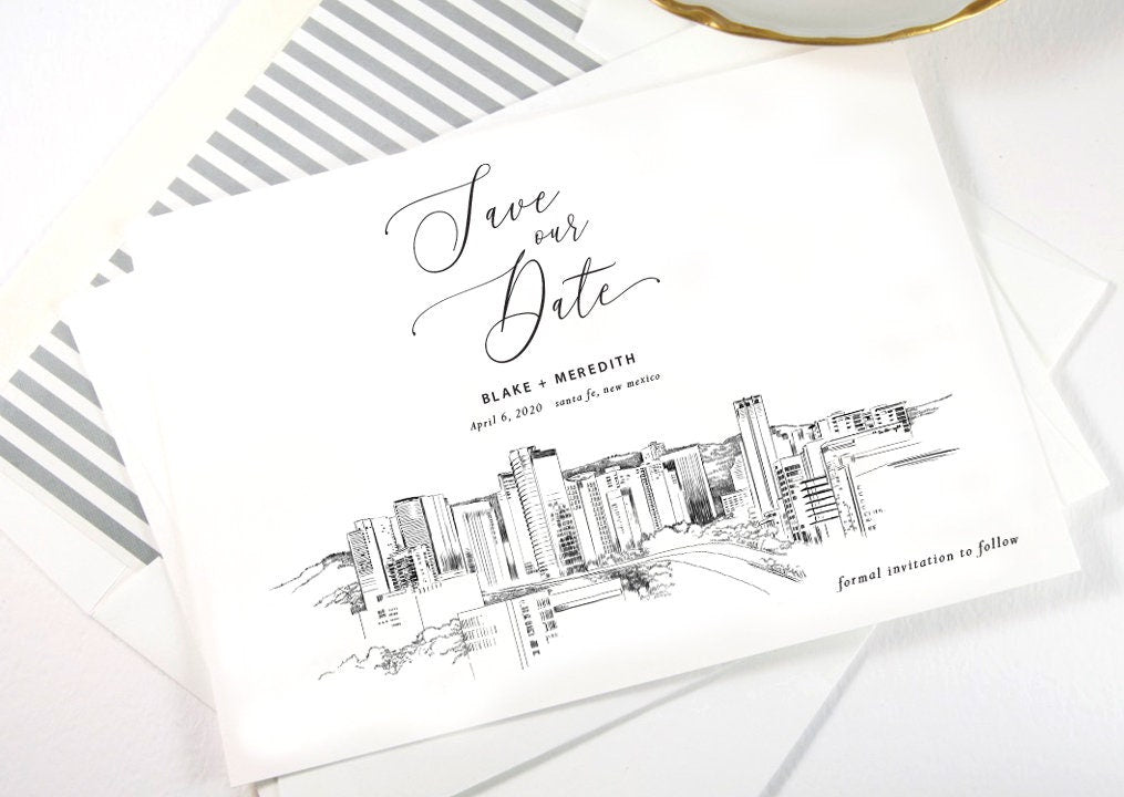 Santa Fe Skyline Save the Dates, Save the Date Cards, STD, New Mexico, Santa Fe Wedding, Weddings (set of 25 cards)