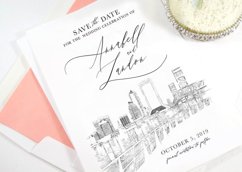 Jacksonville Skyline Save the Dates, Save the Date Cards, STD, Wedding, Jacksonville Wedding, Florida, FL (set of 25 cards)