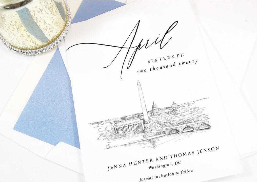 Washington, DC Save the Dates, Save the Date, dc Wedding, DC Memorials Save the Date Cards, STD, Skyline (set of 25 cards)