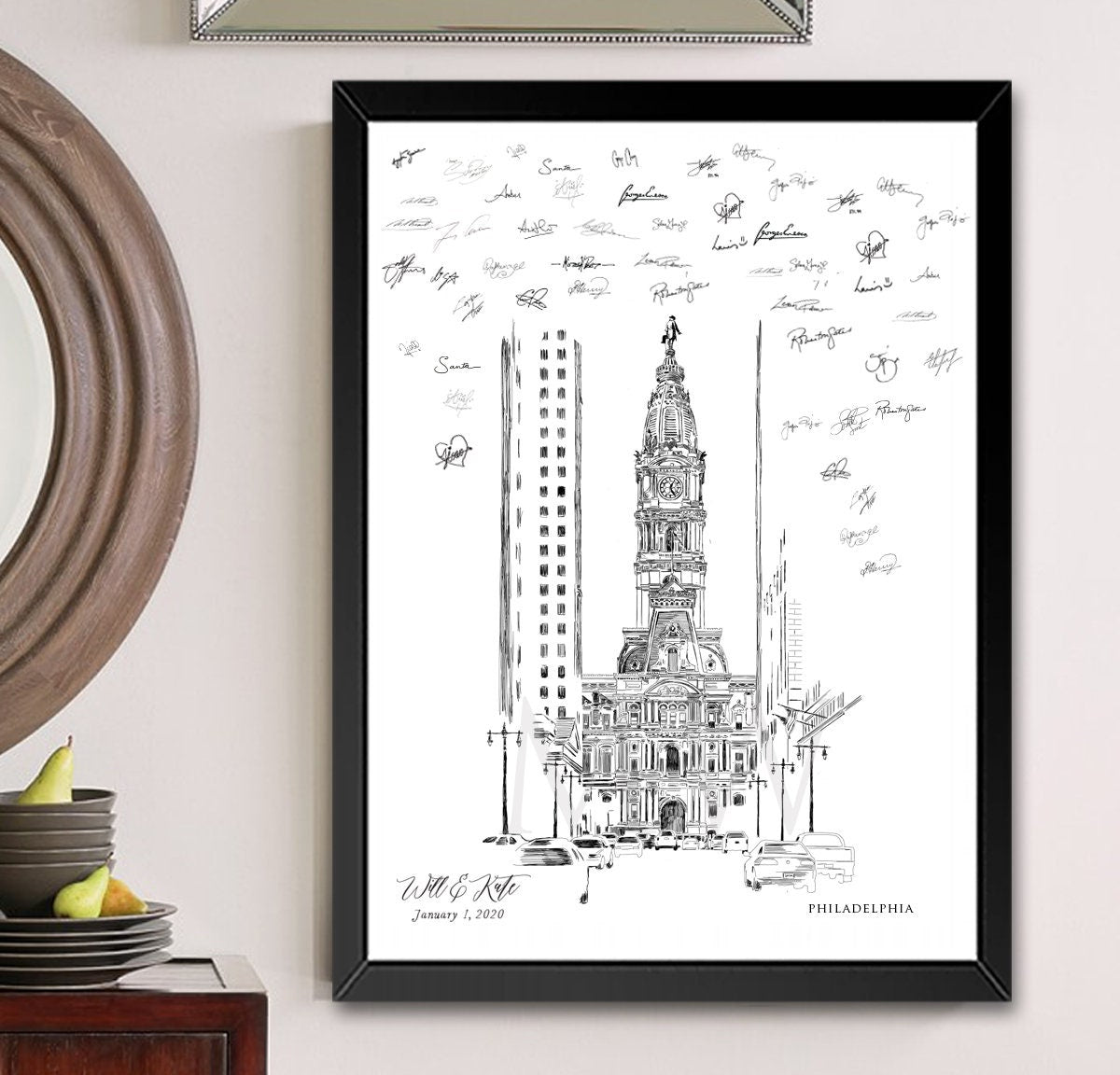 Philadelphia City Hall Guest Book, Wedding Skyline, Guestbook, Wedding Guestbook, Philadelphia, PA, Philadelphia Skyline, Guestbook Sign