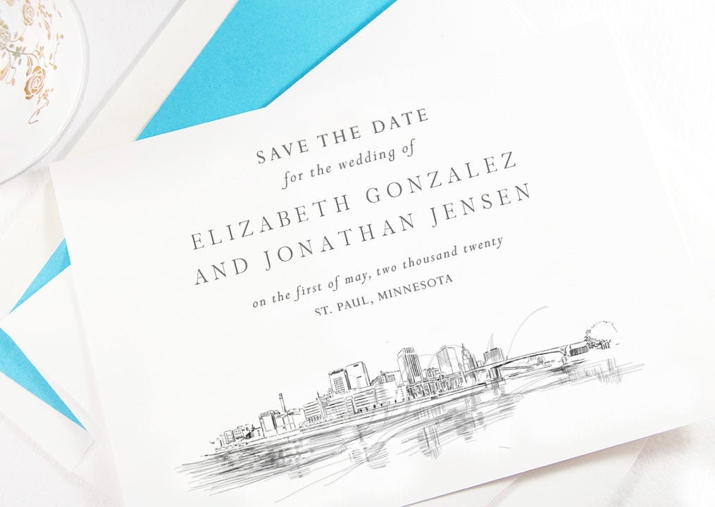 St. Paul Skyline Save the Dates, Saint Paul Skyline, Save the Date Cards, STD, Wedding, Weddings, Minnesota, St. Paul, MN  (set of 25)