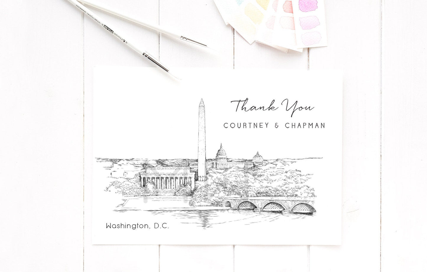 Washington, D.C. Memorial Thank You Cards, Personal Note Cards, Bridal Shower Thank you Card Set, Corporate Thank you Card (set of 25 cards)