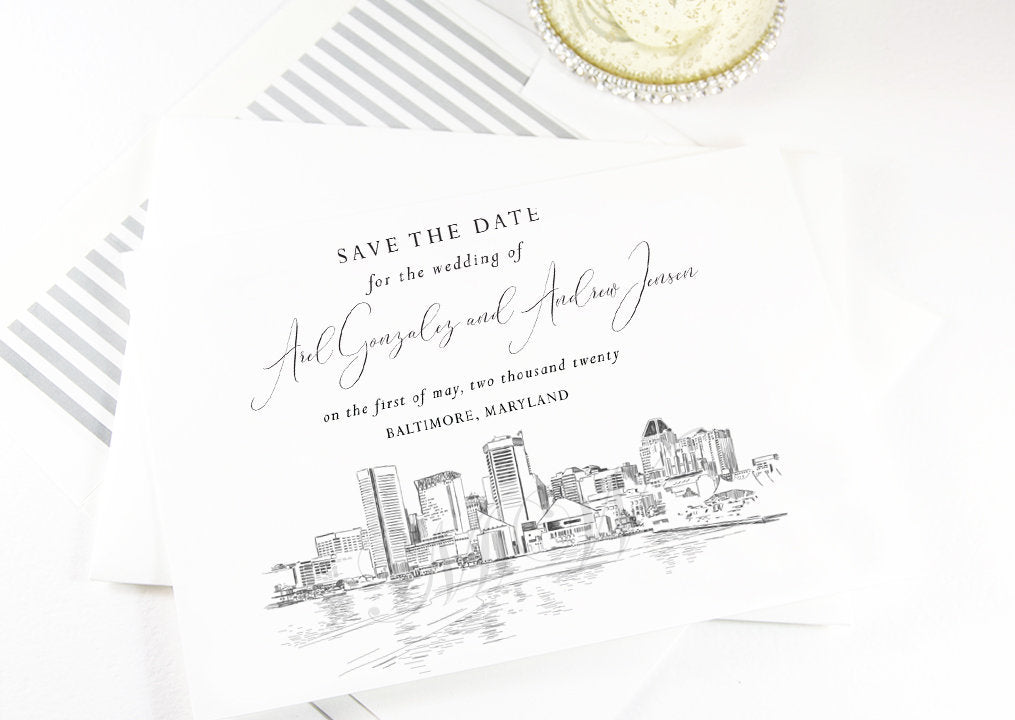 Baltimore Save the Dates, STD, Baltimore, MD, Wedding, Baltimore Skyline, Save the Date Cards, STD Cards, Wedding (set of 25 cards)