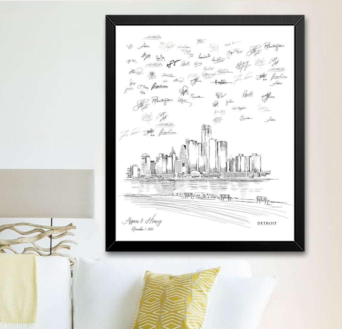 Detroit Wedding Alternative Guest Book, Detroit Skyline, Guestbook, Wedding Guestbook, Detroit, MI Wedding, Michigan