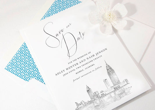 Mobile, Alabama Skyline Save the Date Cards, Wedding Save the Dates, Alabama, Mobile, AL, STD, Mobile Wedding (set of 25)