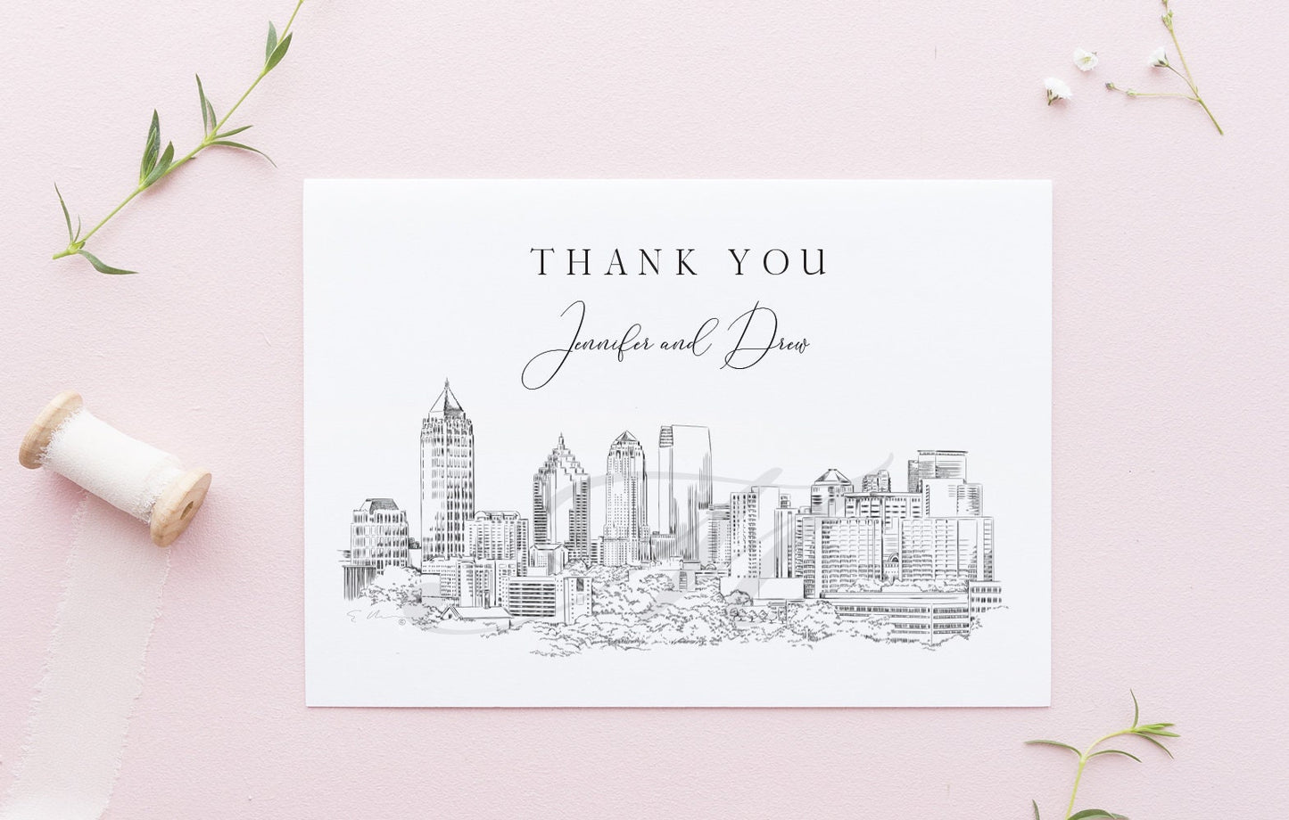 Atlanta Skyline Thank You Cards, Personal Note Cards, Bridal Shower, Real Estate Agent, Corporate Thank you Cards, Georgia (set of 25 cards)