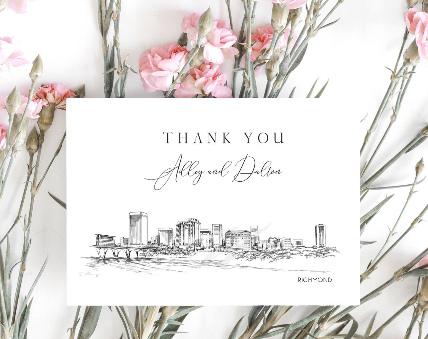 Richmond, VA Skyline Thank You Cards, Personal Note Cards, Bridal Shower, Real Estate Agent, Corporate Thank you Cards (set of 25 cards)