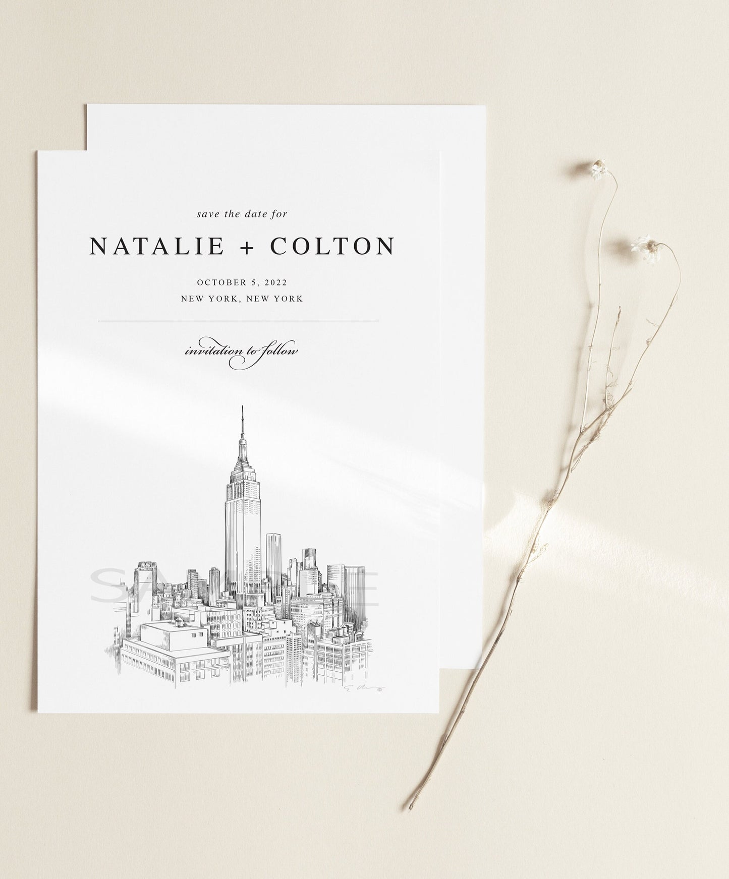 New York City Skyline Save the Date Cards, Wedding Save the Dates, NYC, STD, NY Wedding (set of 25 cards and envelopes)
