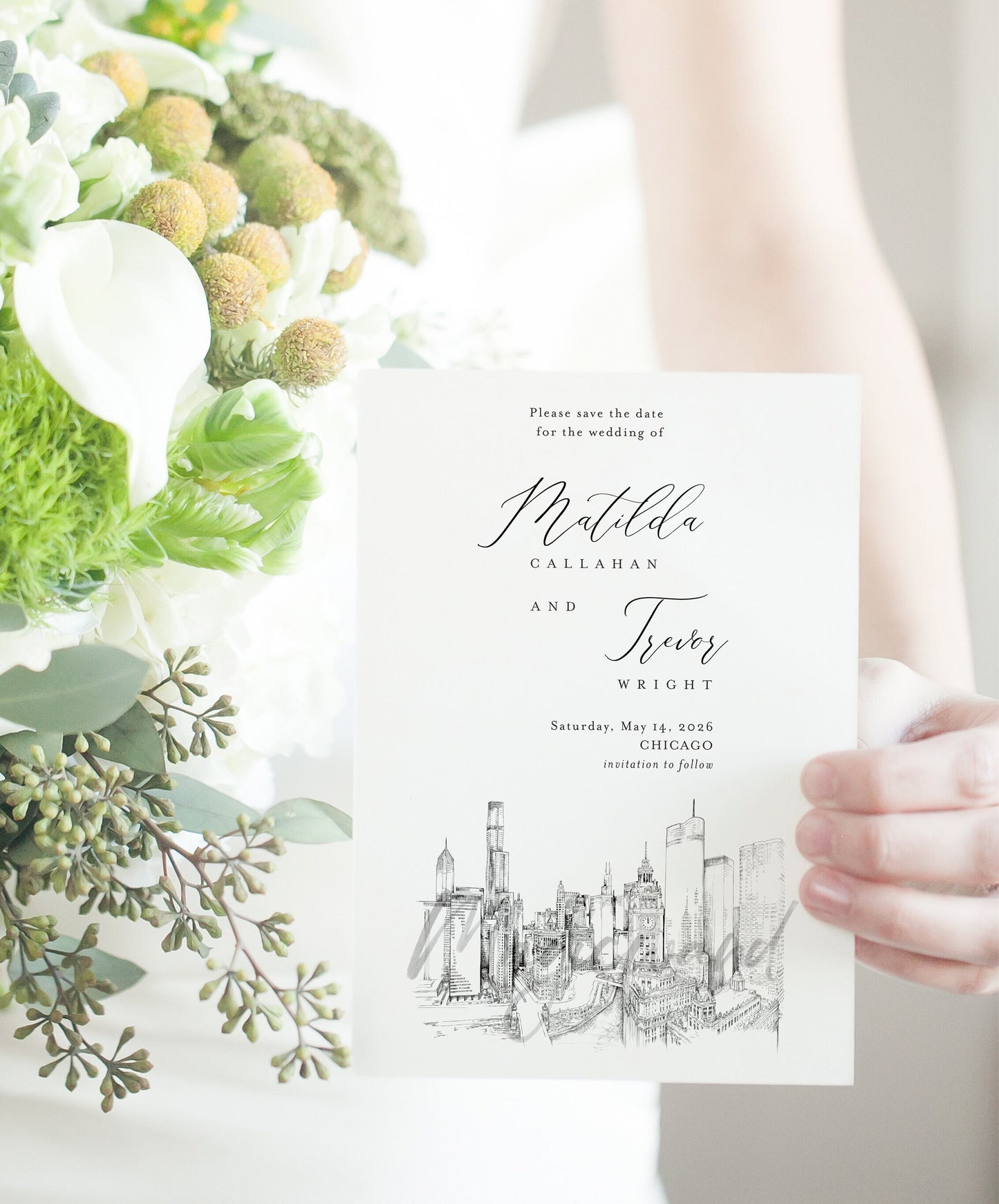 NEW Chicago Skyline Save the Date Cards, Wedding Save the Dates, STD, St Regis Hotel, Weddings (set of 25 cards and envelopes)