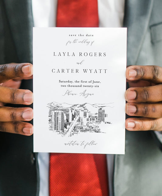 Phoenix Skyline Save the Dates, STD, Arizona, AZ Wedding, Save the Date Cards, Wedding, Weddings (set of 25 cards)