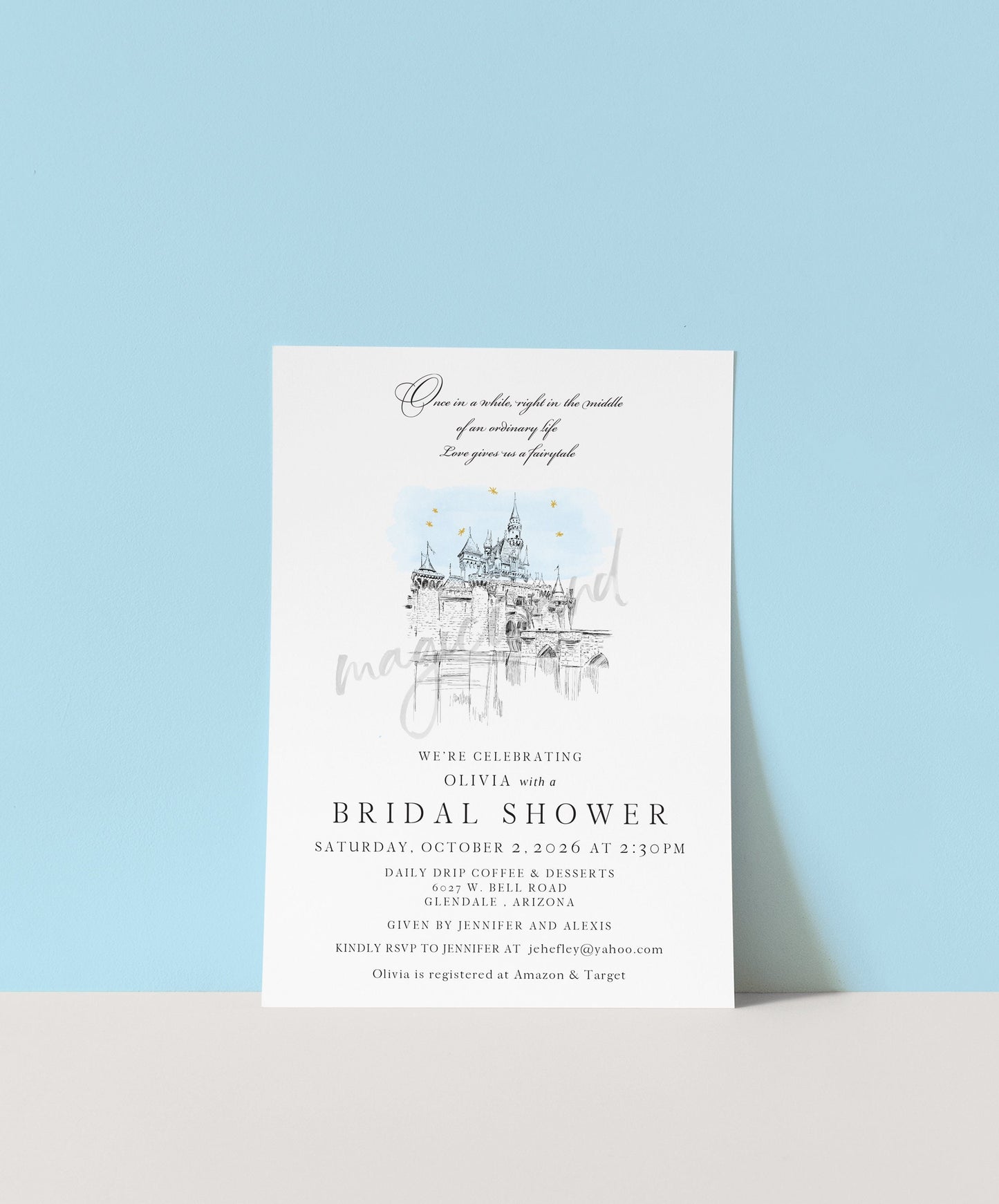 Bridal Shower Invitations Disneyland Castle, Fairytale Invite, Wedding, fairytale, Bridal Luncheon, Invite, Unique, Bridal Shower Invite