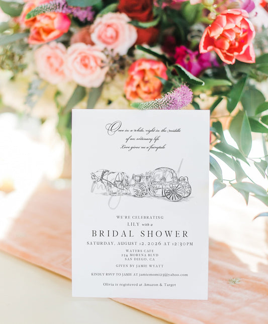 Bridal Shower Invitation Cinderellas Carriage, Bridal Luncheon, Cinderella Shower, Princess Carriage, Bridal Brunch, Fairytale Bridal Shower