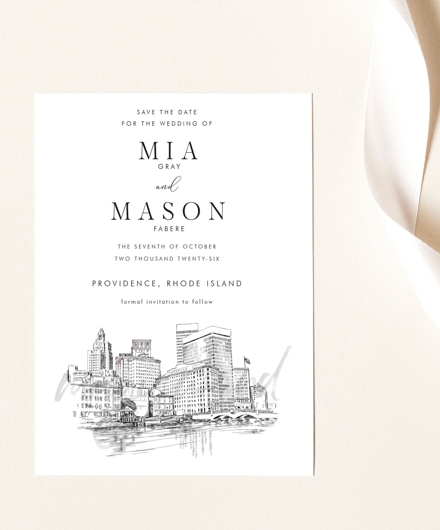 Providence Skyline Save the Dates, Wedding, STD, Save the Date Cards, Rhode Island Wedding, RI, Save the Date Card (set of 25 cards)