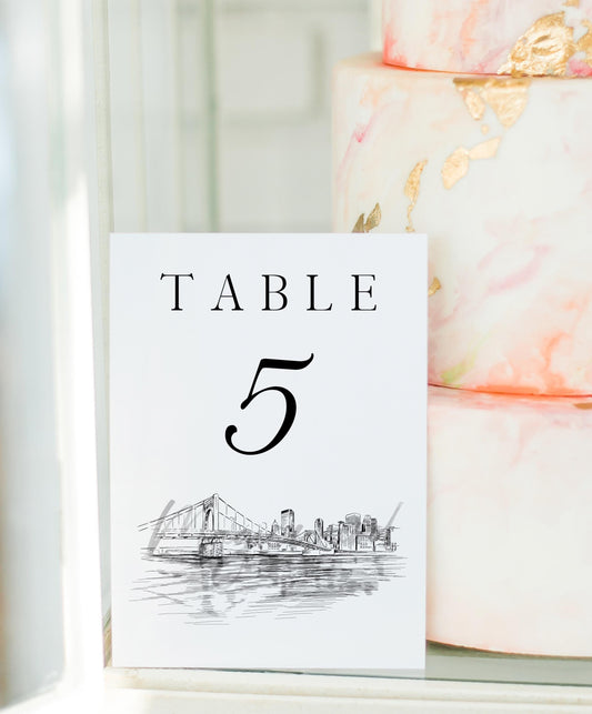 Pittsburgh Skyline Table Numbers, Pittsburgh Wedding, PA, Wedding Reception (Sold in sets of 10)