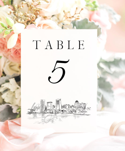 Baltimore Skyline Table Numbers, Wedding Table, Table Number Wedding, Baltimore Wedding (1-10)