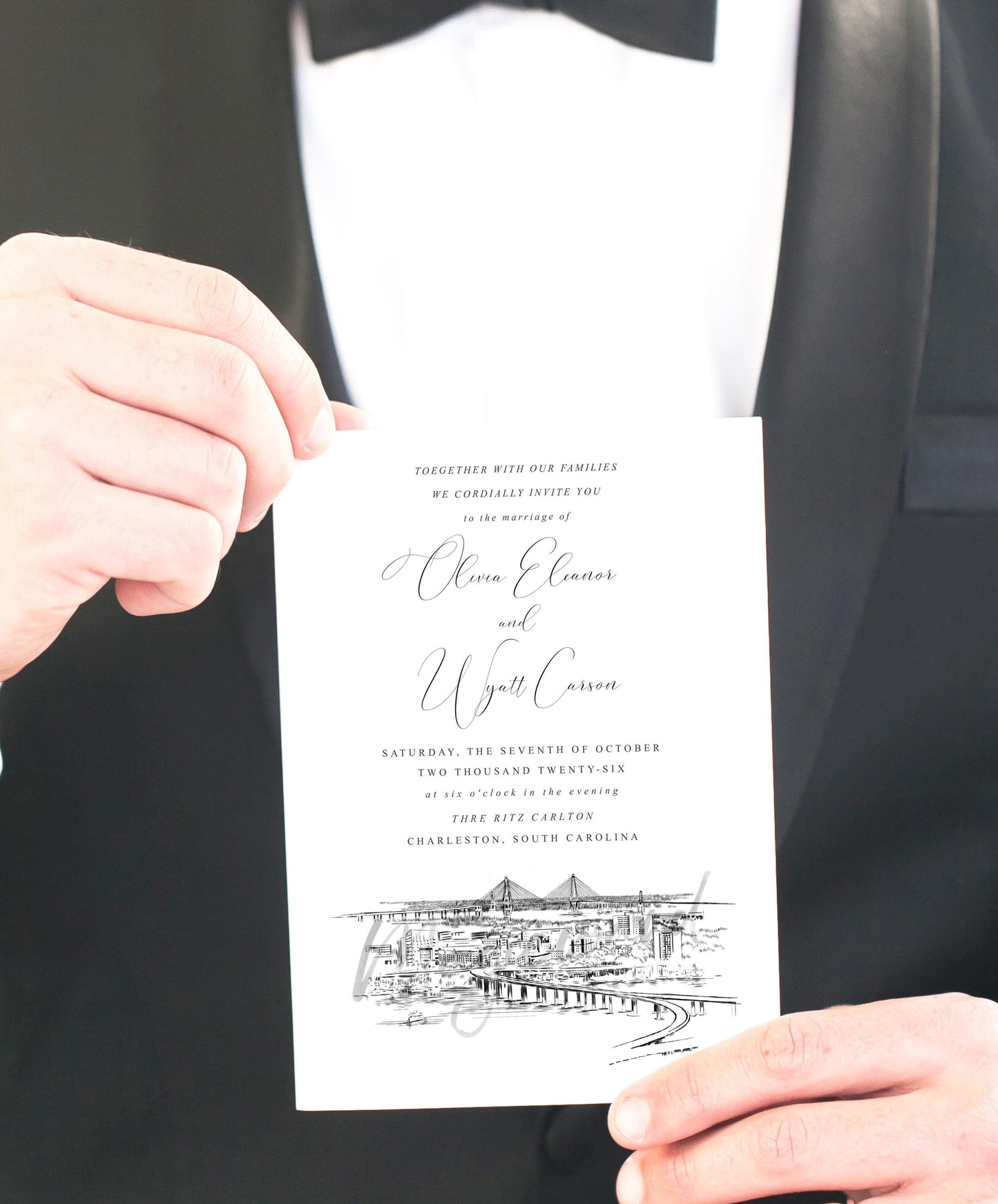 Charleston Skyline Wedding Invitation, Charleston Wedding, Invite, Invitations (Sold in Sets of 10 Invitations, RSVP Cards + Envelopes)