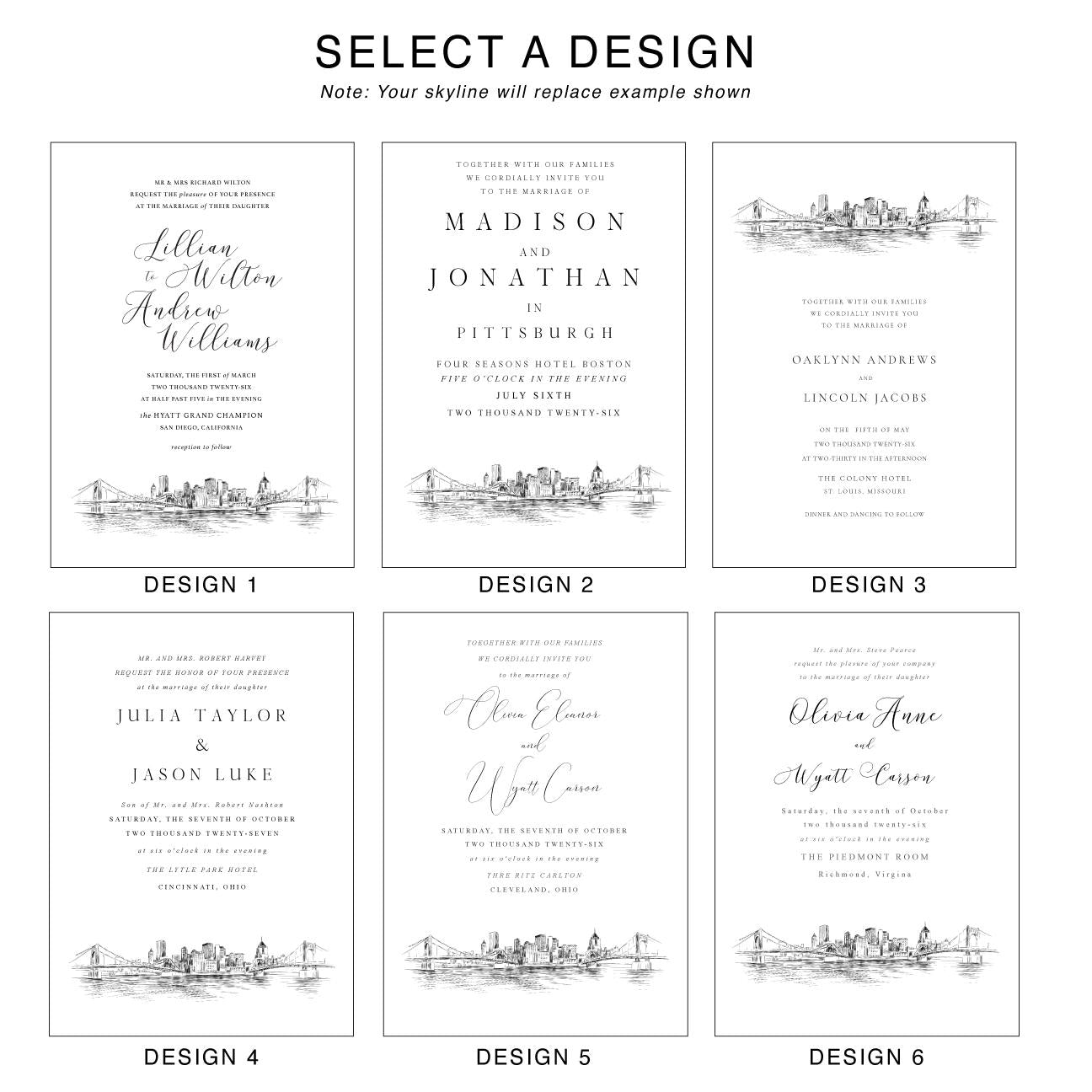 Greenville, SC Skyline Wedding Invitation, South Carolina Wedding, Greenville, SC Skyline Invite (Sold in Sets of 10 Invitations + Env's)