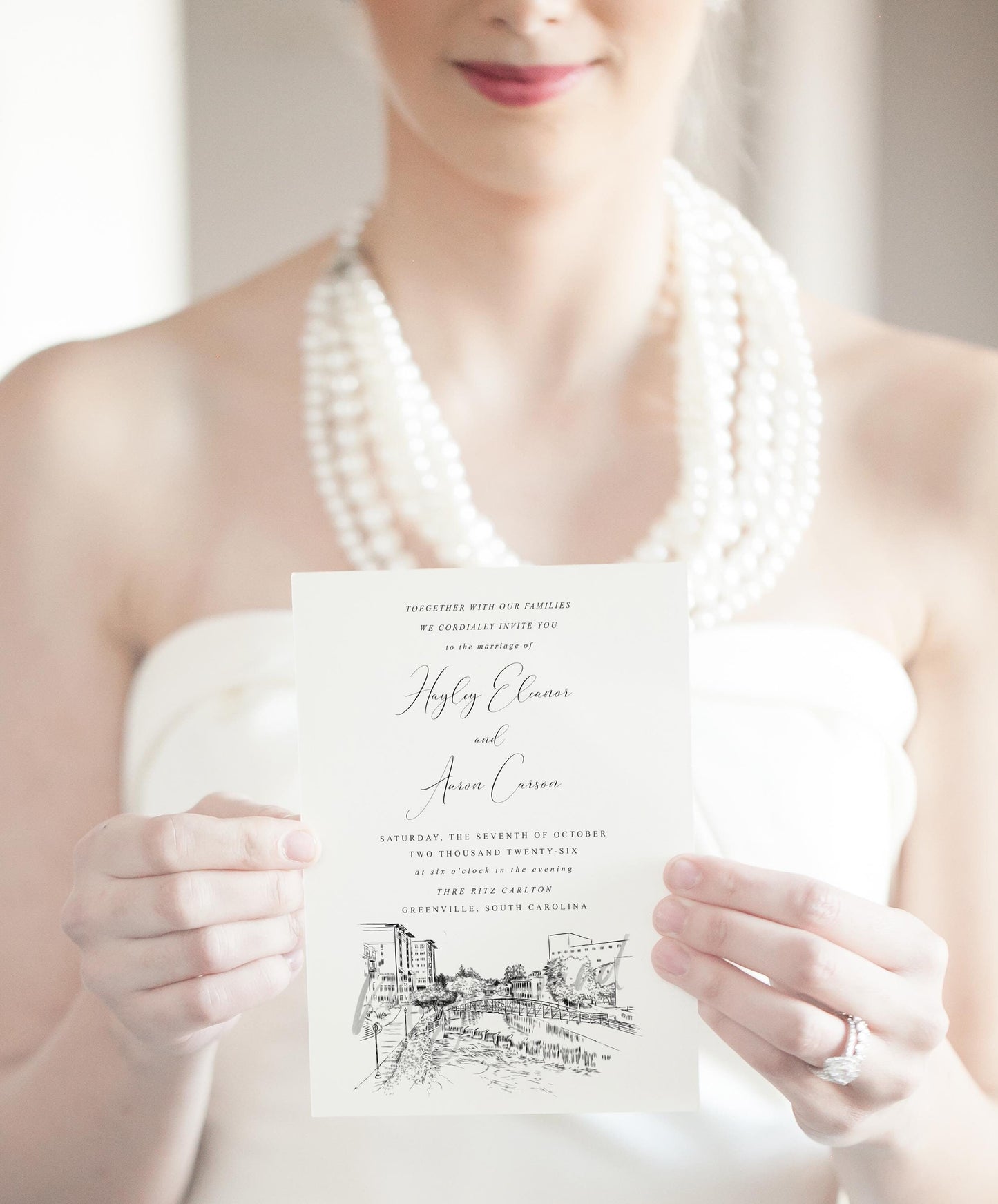 Greenville, SC Skyline Wedding Invitation, South Carolina Wedding, Greenville, SC Skyline Invite (Sold in Sets of 10 Invitations + Env's)