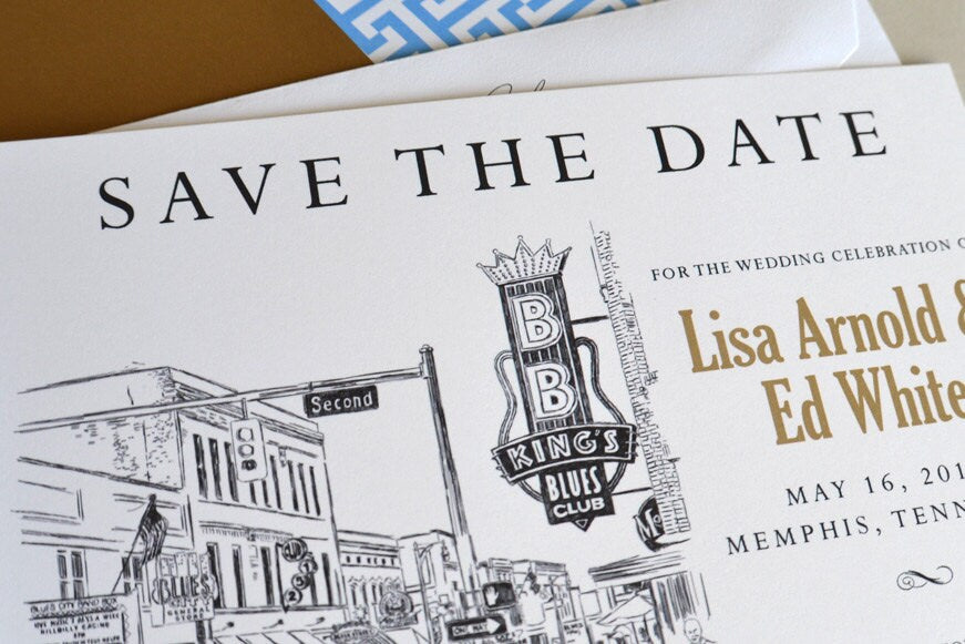 Memphis, Tennesse Skyline Save the Date Cards -  Beale Street (set of 25 cards)