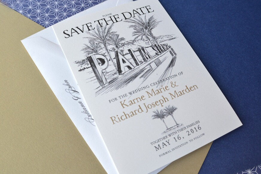 Palm Springs Sign & Palm Trees Skyline Save the Date Cards (set of 25 cards)