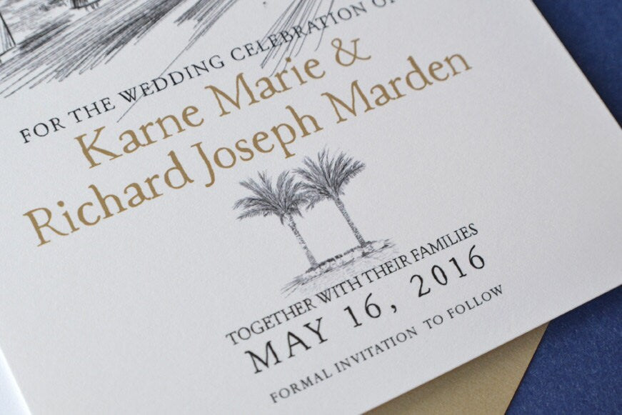 Palm Springs Sign & Palm Trees Skyline Save the Date Cards (set of 25 cards)