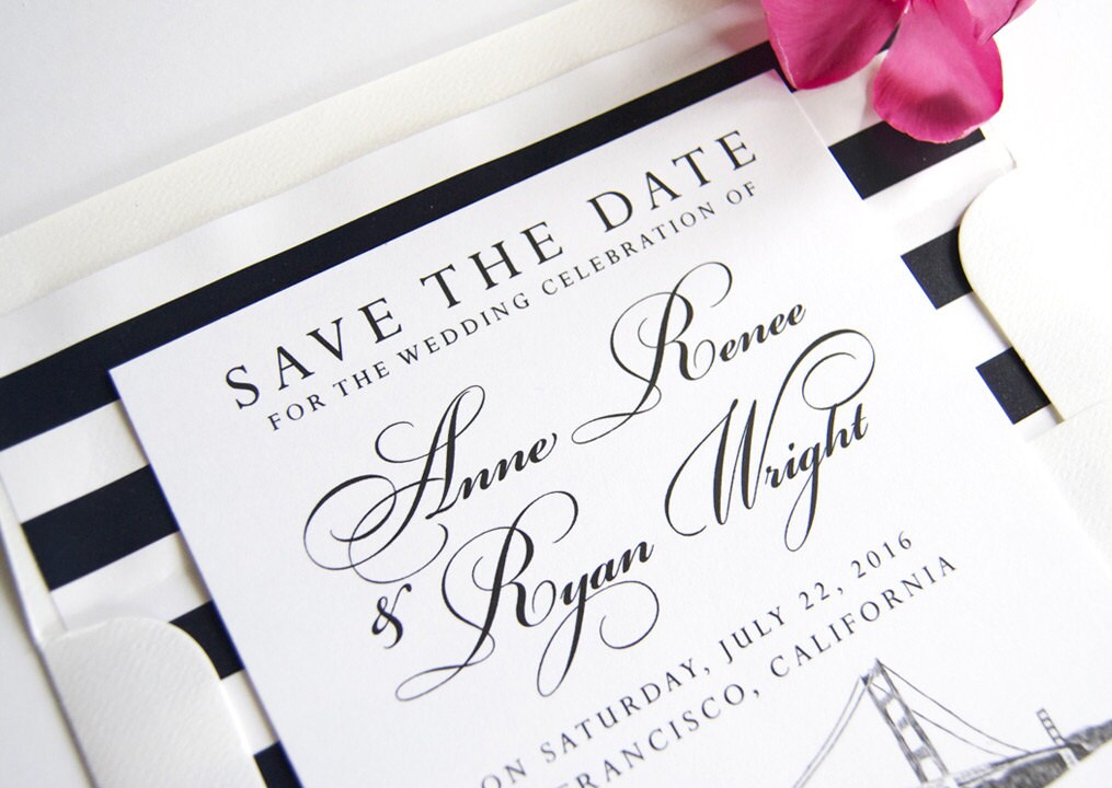 San Francisco Skyline Hand Drawn Save the Date Cards (set of 25 cards)