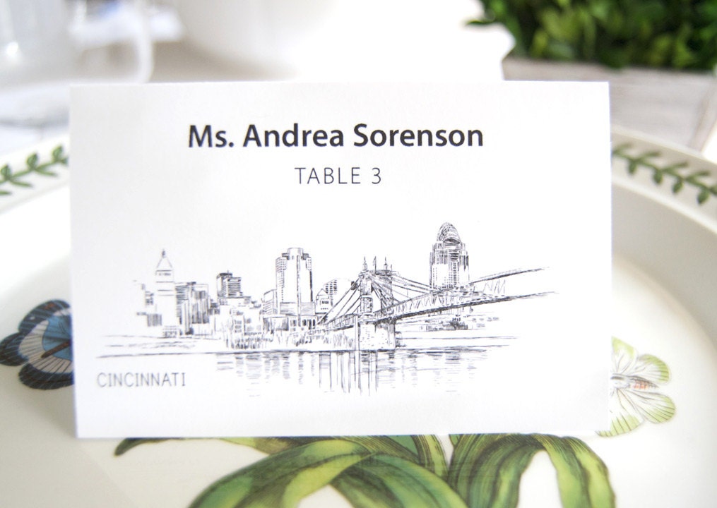 Cincinnati Skyline Folded Place Cards (Set of 25 Cards)