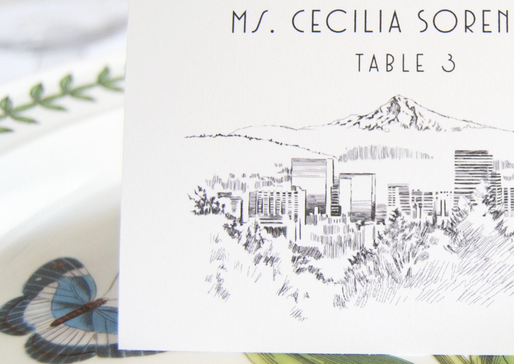 Portland Head Light House Skyline Blank Folded Place Cards (Set of 25 Cards)