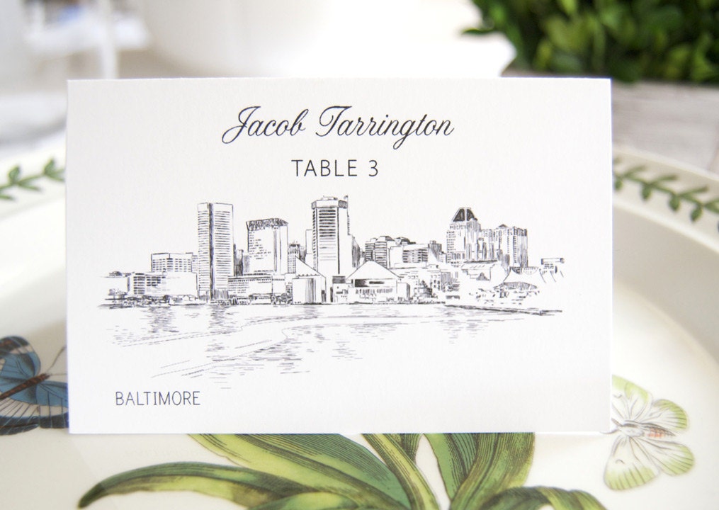 Baltimore Skyline Folded Place Cards (Set of 25 Cards)