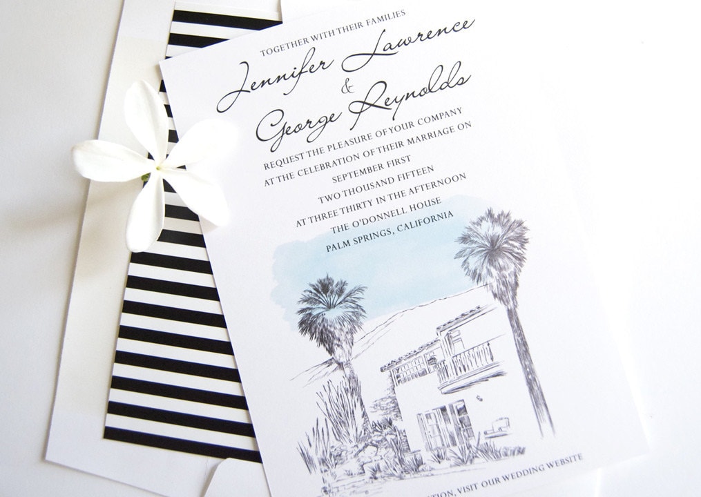 O'Donnell House Palm Springs Skyline Wedding Invitation, Destination Wedding (Sold in Sets of 10 Invitations, RSVP Cards + Envelopes)