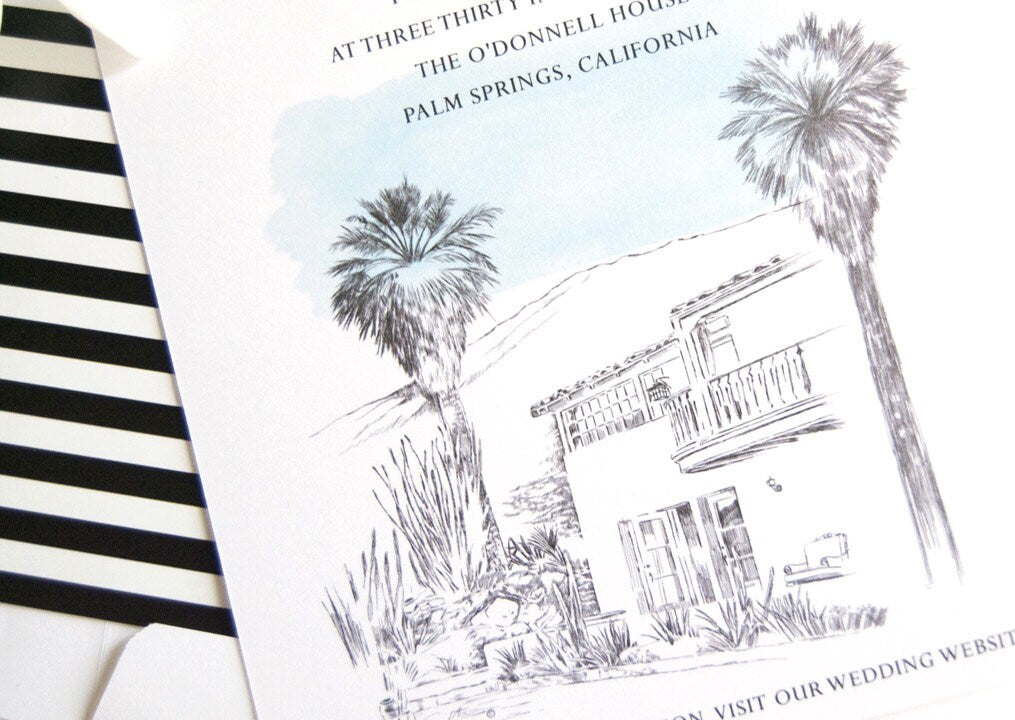 O'Donnell House Palm Springs Skyline Wedding Invitation, Destination Wedding (Sold in Sets of 10 Invitations, RSVP Cards + Envelopes)
