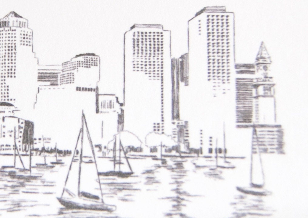 Boston Skyline Place Cards Personalized with Guests Names (Sold in sets of 25 Cards)