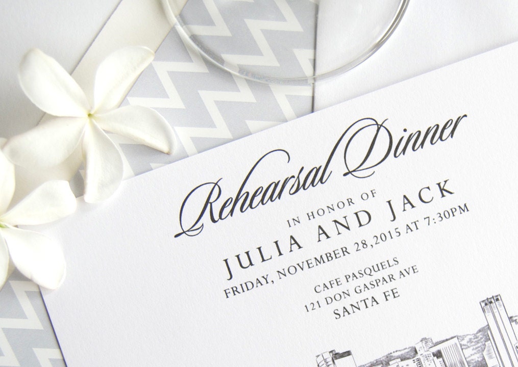 Santa Fe, New Mexico Skyline Rehearsal Dinner Invitations (set of 25 cards)