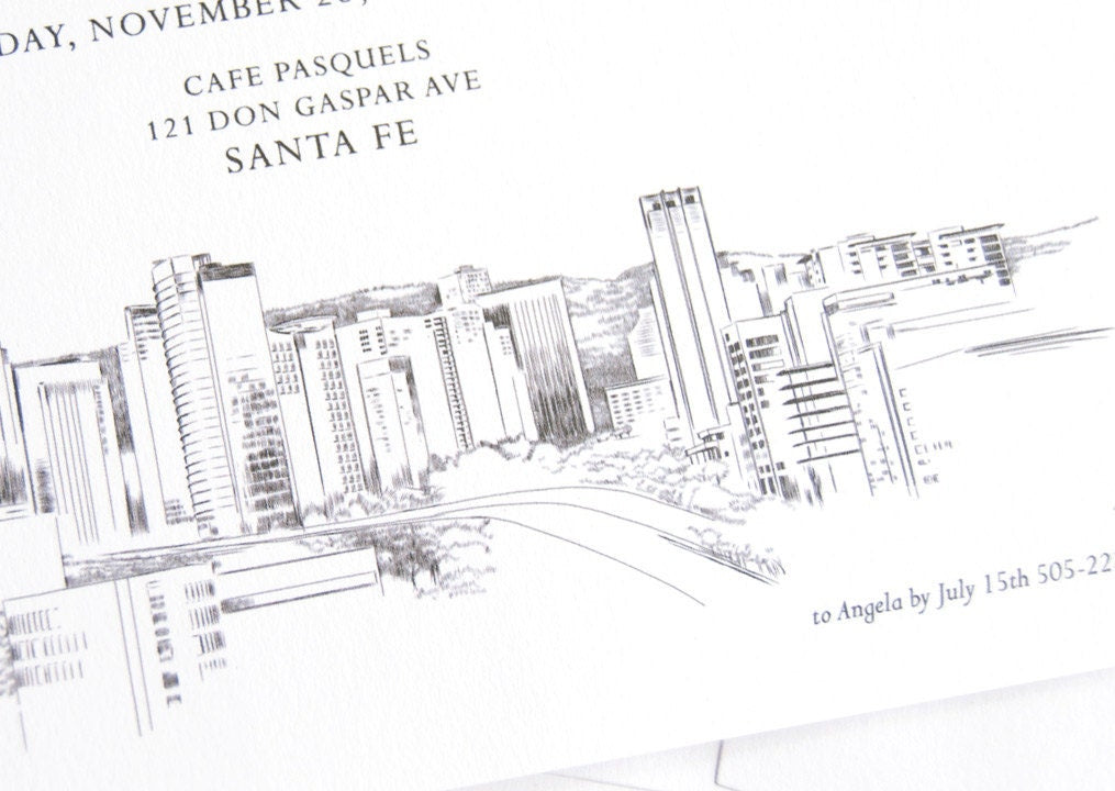 Santa Fe, New Mexico Skyline Rehearsal Dinner Invitations (set of 25 cards)