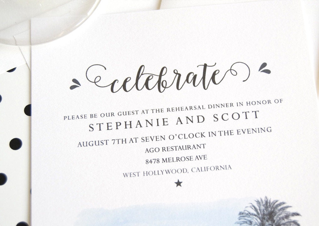 Universal Studios Skyline Hand Drawn Rehearsal Dinner Invitations (set of 25 cards)