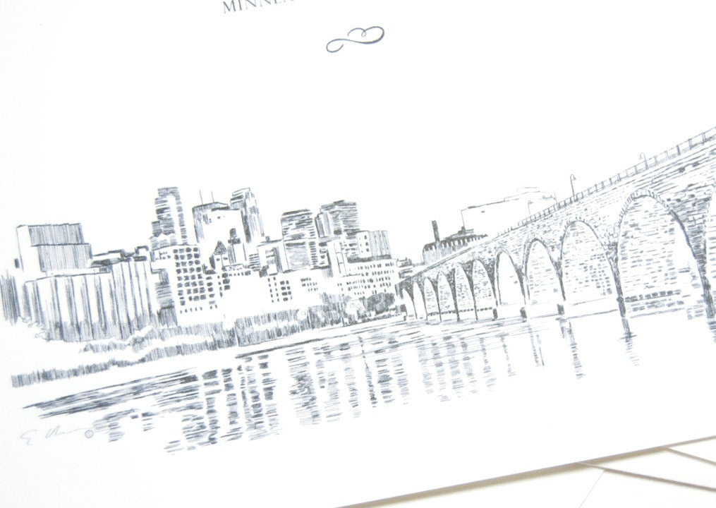 Minneapolis Skyline Wedding Invitation, Minneapolis Wedding, Invite, Invitations (Sold in Sets of 10 Invitations, RSVP Cards + Envelopes)