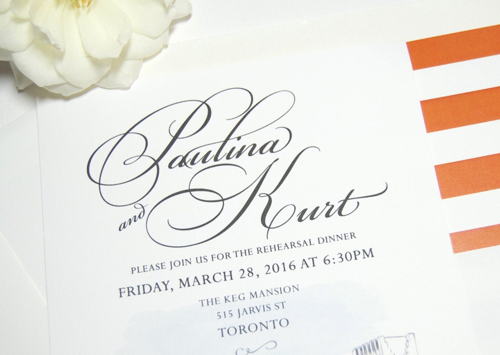 Toronto Flatiron Building Watercolor Skyline Rehearsal Dinner Invitations (set of 25 cards)