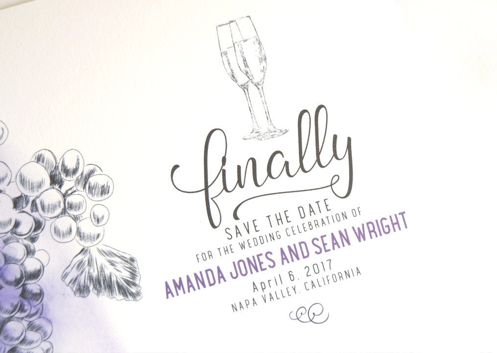 Vineyard, Napa Valley Skyline Hand Drawn Save the Date Cards (set of 25 cards)