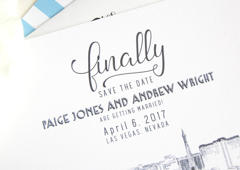 Las Vegas Skyline Destination Wedding Save the Date Cards, STD, Save the Dates (set of 25 cards)
