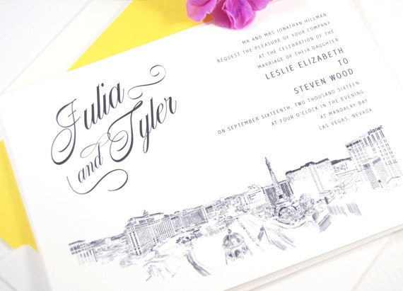 Las Vegas Skyline Destination Wedding Invitation, Vegas Wedding, Invite (Sold in Sets of 10 Invitations, RSVP Cards + Envelopes)