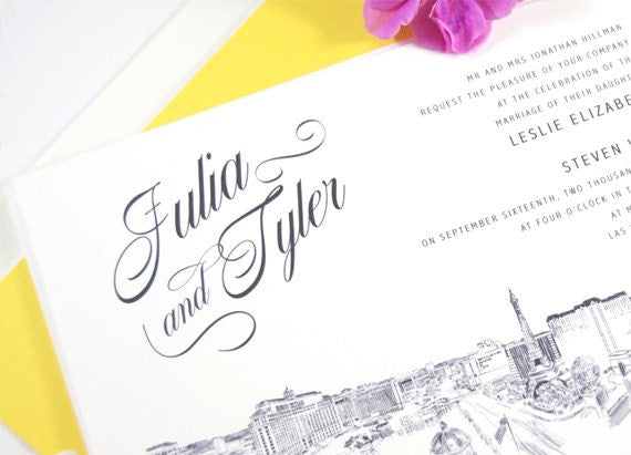 Las Vegas Skyline Destination Wedding Invitation, Vegas Wedding, Invite (Sold in Sets of 10 Invitations, RSVP Cards + Envelopes)