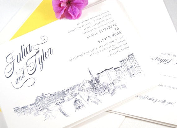 Las Vegas Skyline Destination Wedding Invitation, Vegas Wedding, Invite (Sold in Sets of 10 Invitations, RSVP Cards + Envelopes)