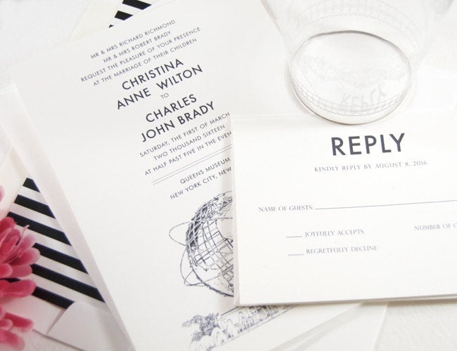 Queens Museum, New York, Unisphere, Worlds Fair Invitations Package (Sold in Sets of 10 Invitations, RSVP Cards + Envelopes)